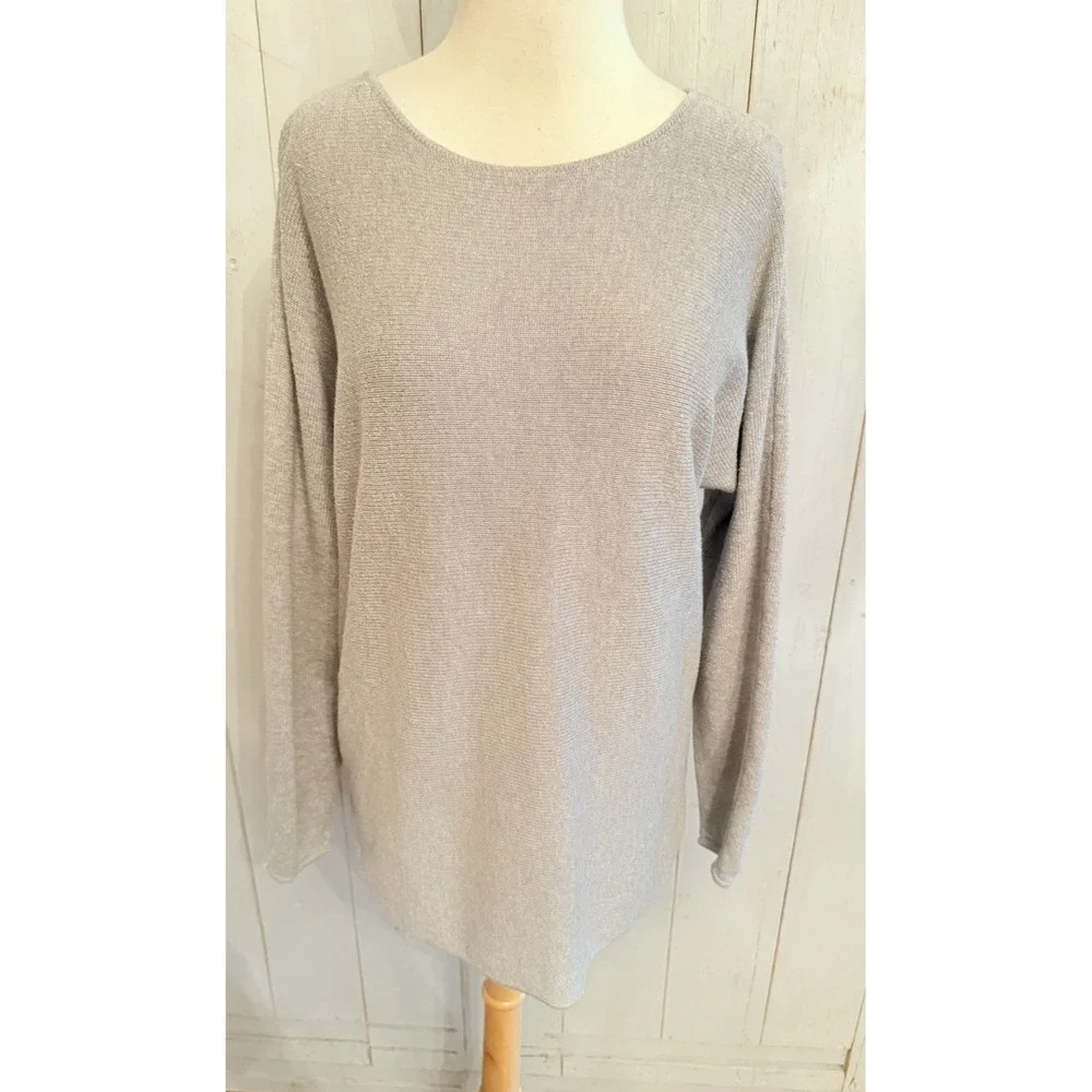 Michael Kors Sz-Lg Shirttail Hem Side Slits Zip Back Long Sleeve Sweater Grey‎